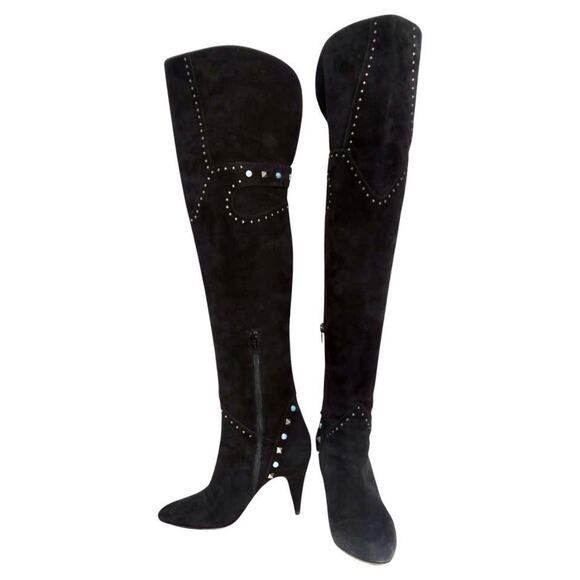 Valentino rockstud Rolling Over The Knee Black boots Suede Leather 39 - Picture 1 of 7